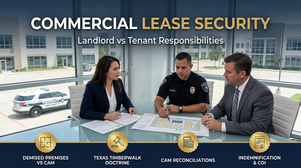 Who is responsible for security in a commercial lease? How the lease and premises liability split duties between landlord and tenant, plus what to put in writing.